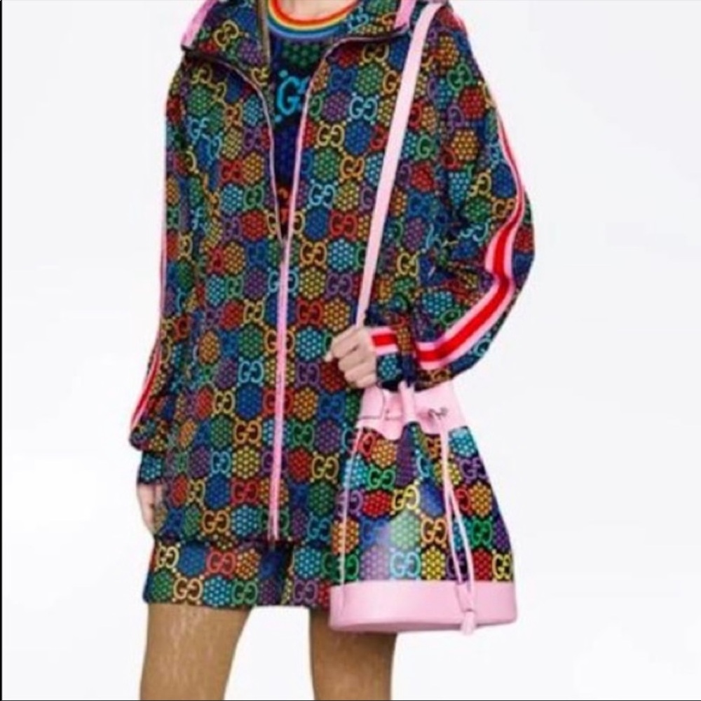 Gucci Psychedelic Multicolor Print Bucket Bag Pink with Drawstring - Picture 7 of 16